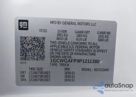 2023 Chevrolet Express Cargo Rwd 2500 Regular Wheelbase Wt from USA, damaged, VIN 1GCWGAFP9P1211380
